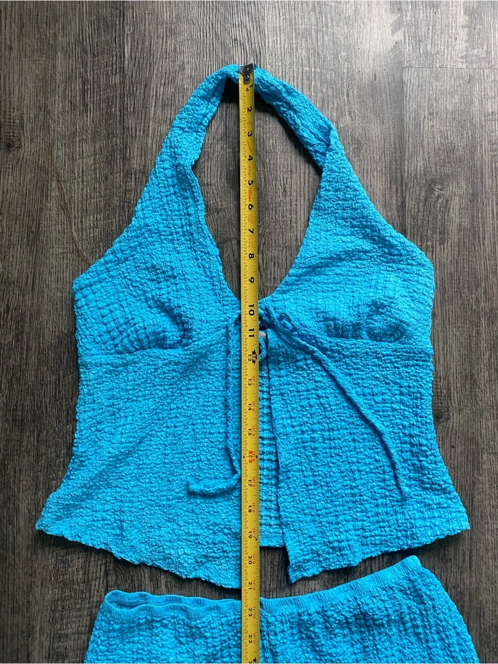 See You Monday Womens XL Blue Textured Crinkle Halter Top Shorts Set 2 Piece